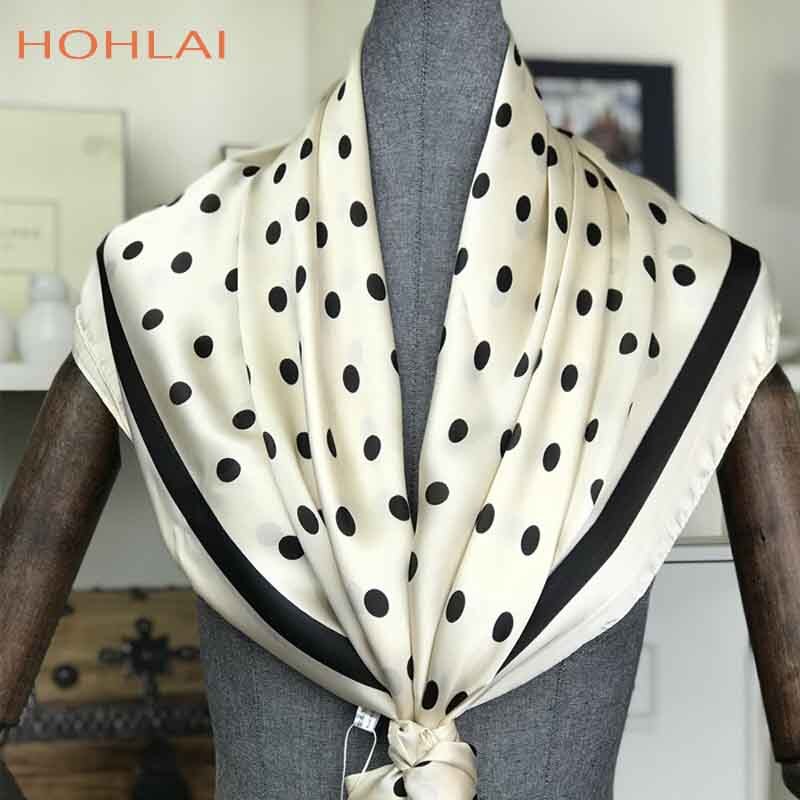 Navy Blue Dot Square Scarves Wraps90*90CM Women Accessories Seasons Sunscreen Large Silk Scarf Shawl Ladies HeadScarves: 6