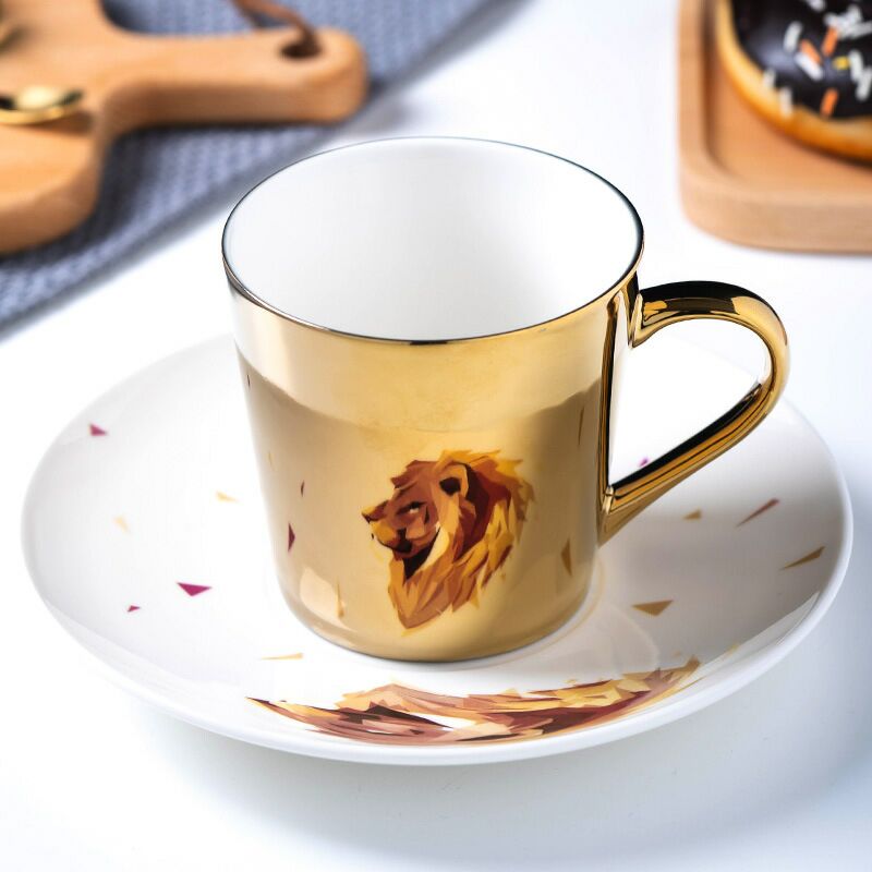 Speilrefleksjon kaffekopp sett engelsk ettermiddagste kopp sett keramiske kopper og underkopper skje måke krus: B 250ml måke