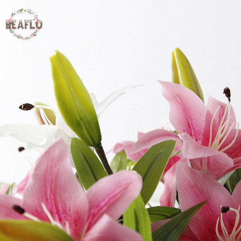 1pc silikon kunstig blomst 3 hoder lilje knopp med lang stang bukett for bryllup hjem fest hotell dekorative