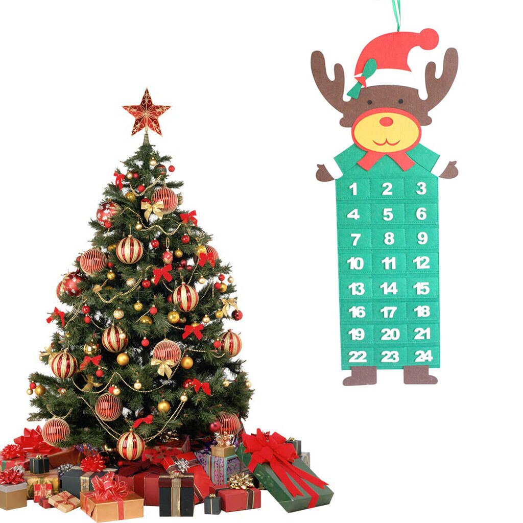 Christmas Advent Calendar & Pockets Felt Kids Wall Hanging Countdown Decors