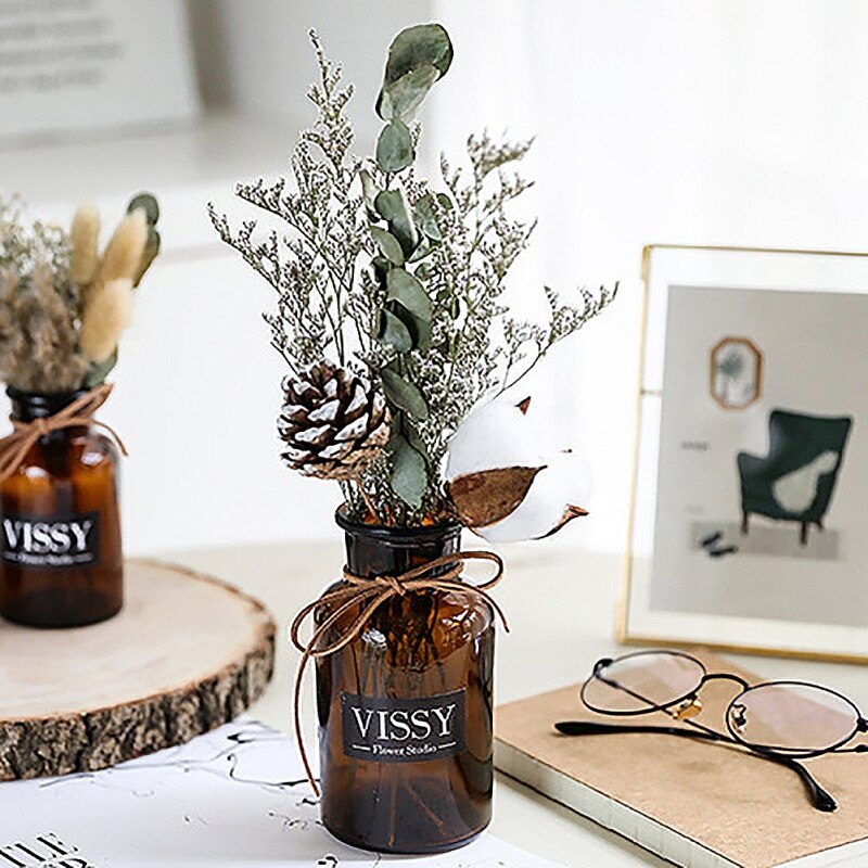 Brun tørret blomstervase fotorekvisitter skydning bryllup blomsterdekoration buket-brun tørrede blomster huspynt vase