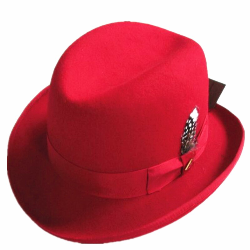 Red Wool Felt Homburg Fedora Hat / Godfather Hat
