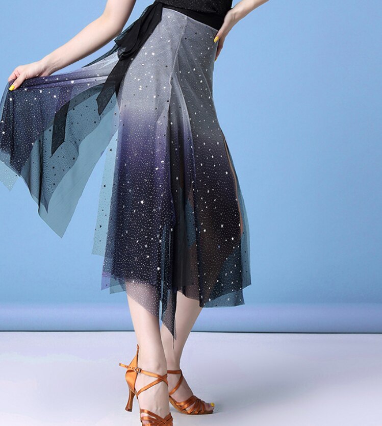 Falda de baile latino para mujer, chal sobre la cadera, lentejuelas brillantes, vestido de baile, Salsa, Samba, Ropa de baile, Color Rojo: Purple