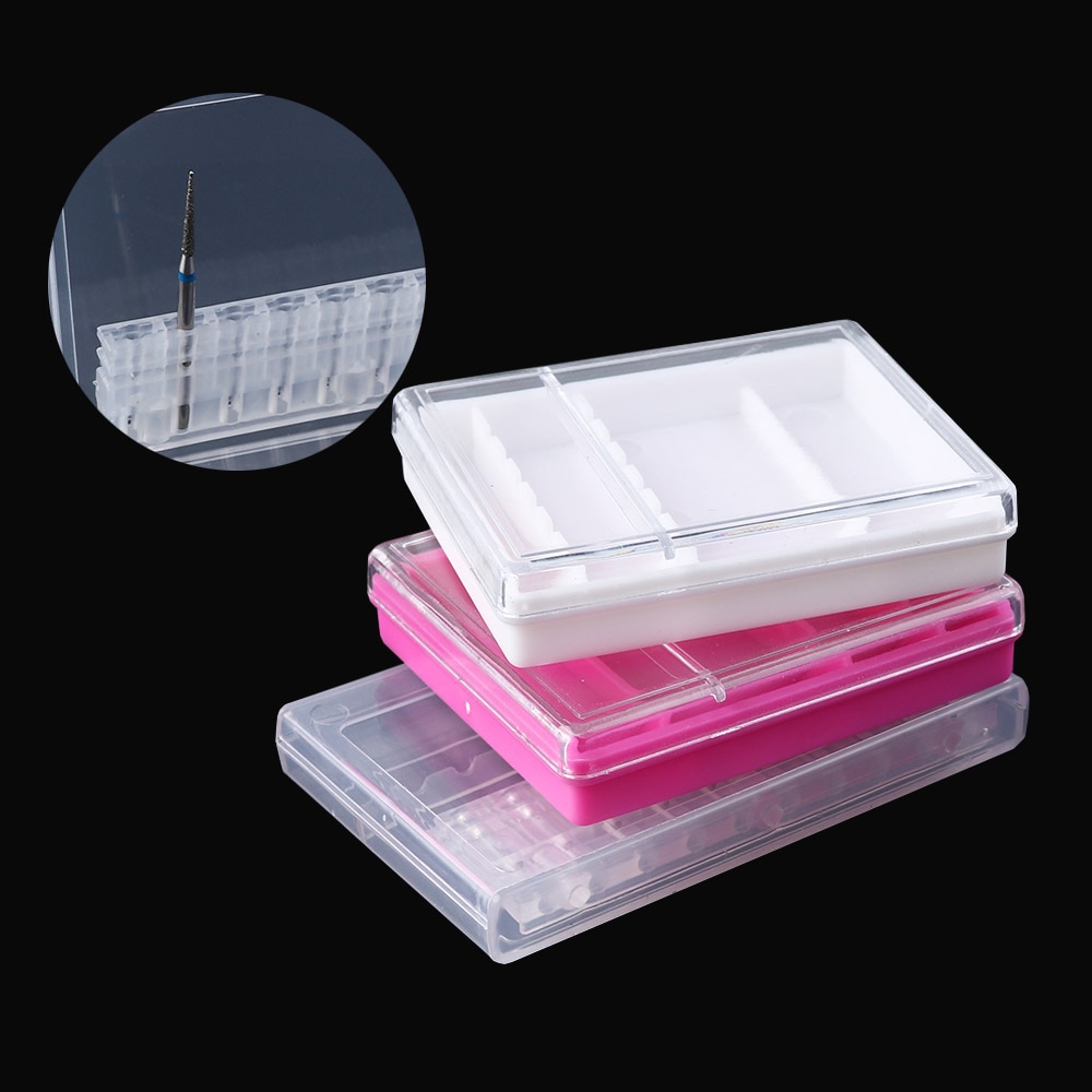 6/10 Slots Acryl Opbergdoos Voor Frezen Wit Roze Clear Lege Stand Display Container Manicure Nail Art Tool LA2000