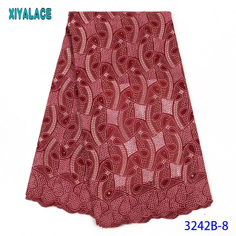 Afrikaanse Kant Stof Kant Zwitserse Voile Kant In Zwitserland Blauwe Stof Met Stenen Voor Vrouwen Jurken KS3242B: Picture 8