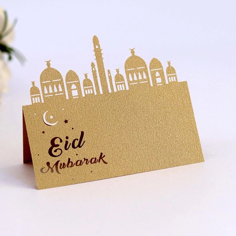 10pcs Ramadan Mubarak Muslim Name Place Card Ramadan Postcards Hollow Out Lace Table Eid Party Table Festival Decorations