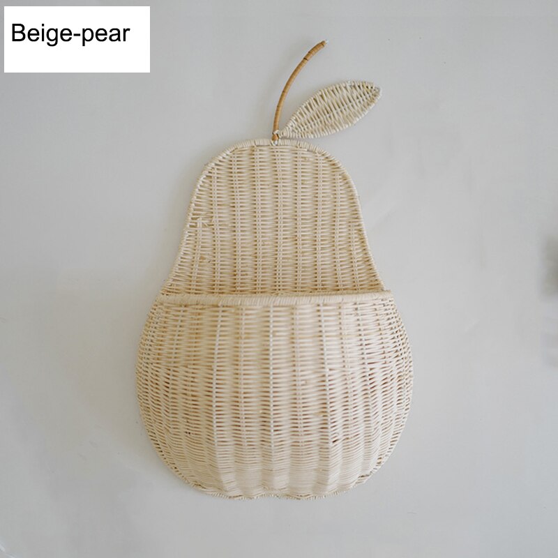 Valkoinen/beige päärynä säilytyskori paju kudotut korit kukka-rottinki säilytyskori seinään kiinnitettävä omenoiden säilytyskori: Beige-päärynä