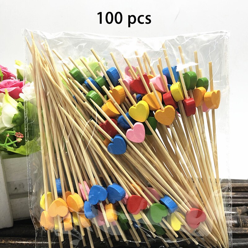 100 Stks/pak Wegwerp Reizen Accessoires Party Dessert Stok Cupcake Fruit Vork Draagbare Tanden Cleaning Tools Bamboe: color love