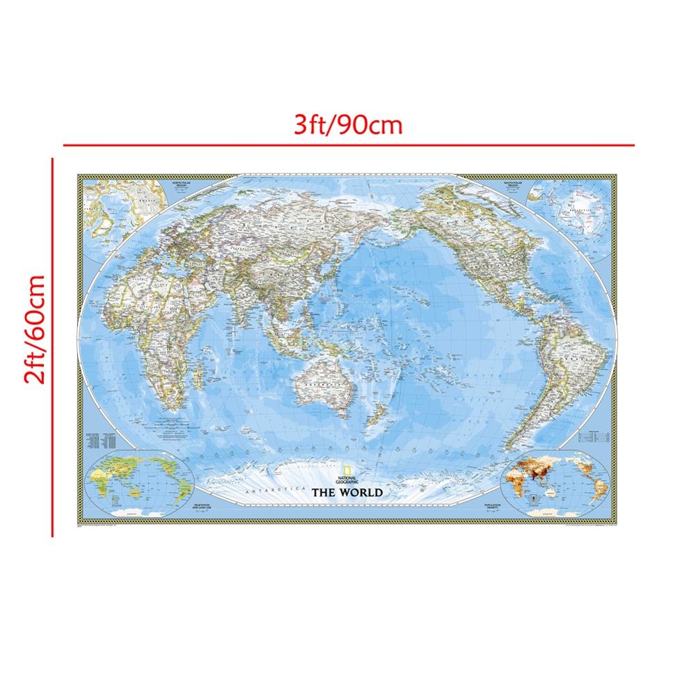 2x3ft The World Physical Map HD Spray Canvas Painting For School Office Wall Decor