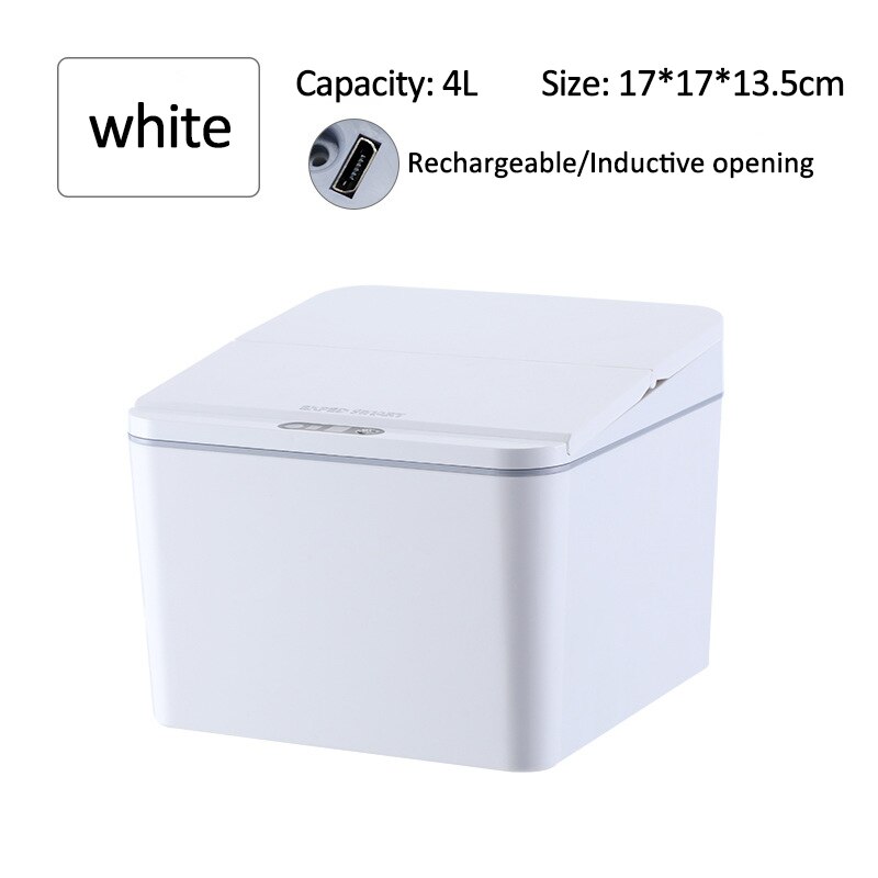 Mini poubelle à capteur de mouvement infrarouge intelligent, automatique, sans contact, poubelle pour Table, maison et cuisine: 4L White USB