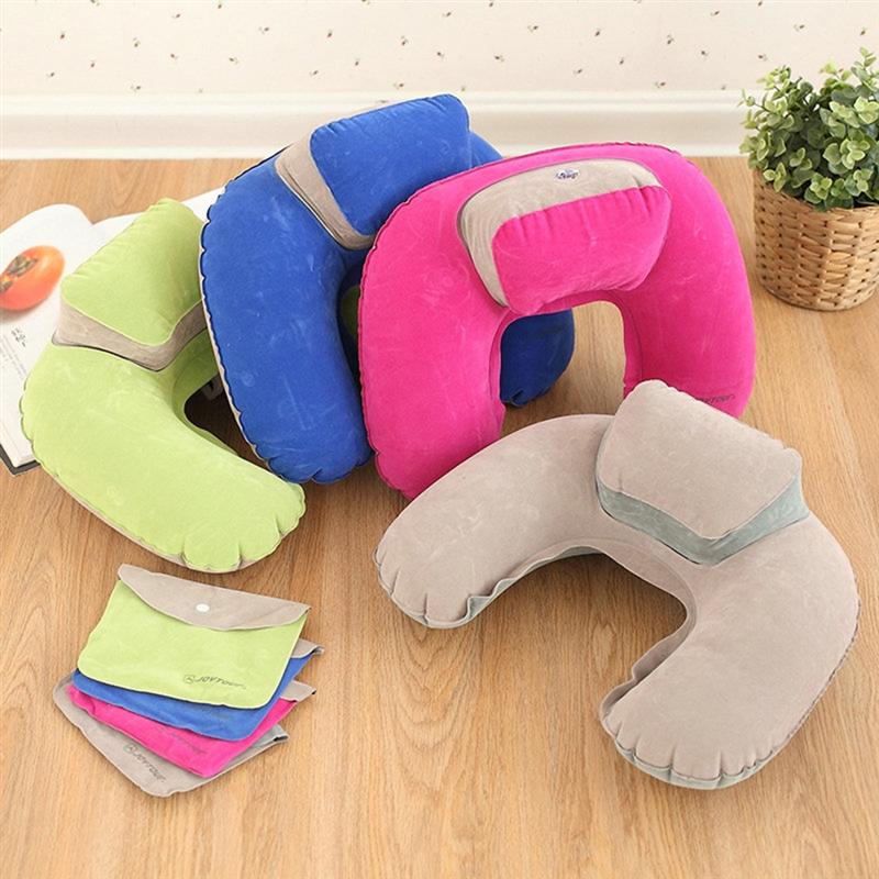 Oreiller gonflable en forme de U, coussin de cou et tête Durable pour voyage, Camping, extérieur (avec bouchon d'oreille)