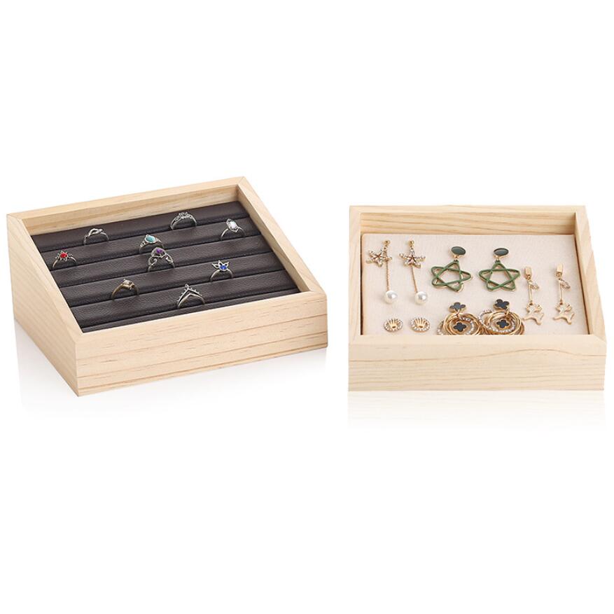 Bambus fløjl smykker display bakke ring æske øreringe halskæde armbånd vedhæng display organisator smykker opbevaring