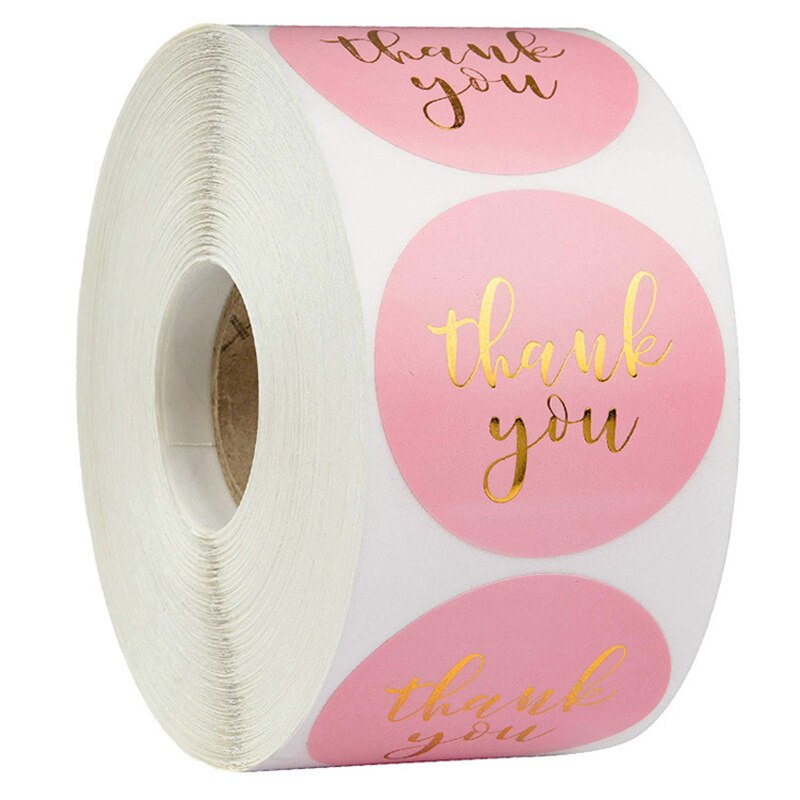 1 Roll/500pcs Pink Thank You Stickers Packaging Seal Round Labels for DIY Envelope Steal Wedding Decoration Kids Toy