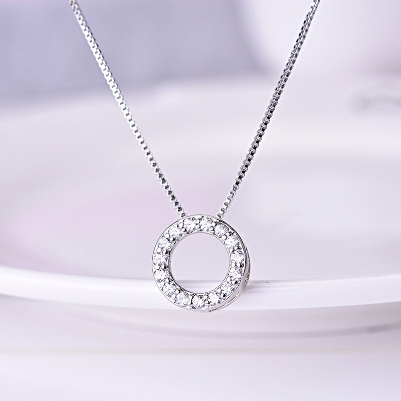 Heißer Feine Runde Strass CZ Anhänger Halsketten 925 Sterling Silber halb Kreis Zirkon Halsband Halskette Frauen Schmuck