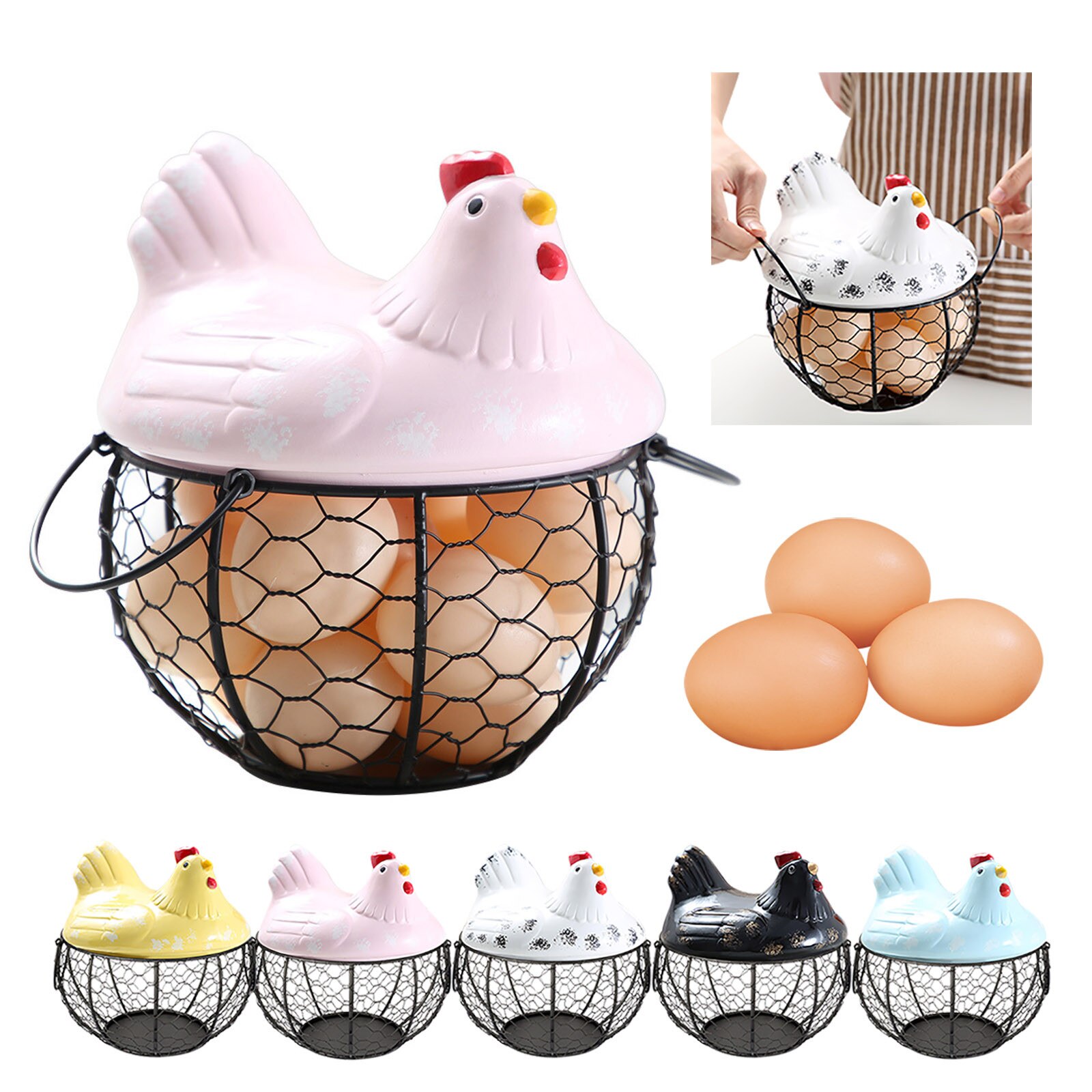 Ceramic Egg Organizer Storage Basket Ceramic Wicker Baskets Decor Kitchen Basket Egg Storage Egg Basket Fruit Container Box #T1G
