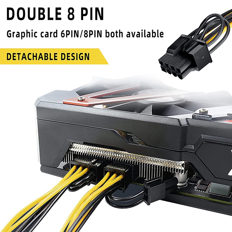 4PCS 8 Pin PCI-E To 2 PCI-E 8 Pin (6 Pin +2 Pin) Power Cable Splitter PCI Express Graphics Card Connector PC Power Cable