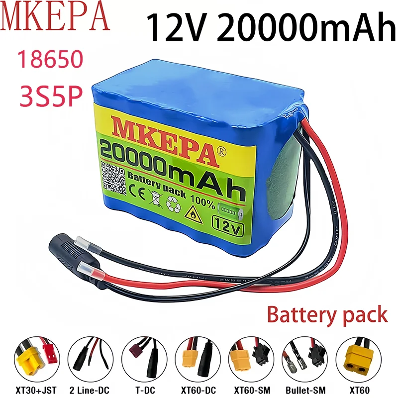 12V 20000mah 18650 Lithium Battery Pack 3S5P large Capacity Built-in BMS 20Ah Suitable for Small Power Electronic Equipment