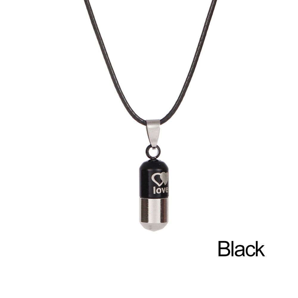Flacon en verre Transparent, collier, bouteille de souhait, pendentif, bijoux DIY, bouchon à vis ouvrable, chaîne en acier, porte-bonheur, pots de parfum: 2.8cmx1cm black