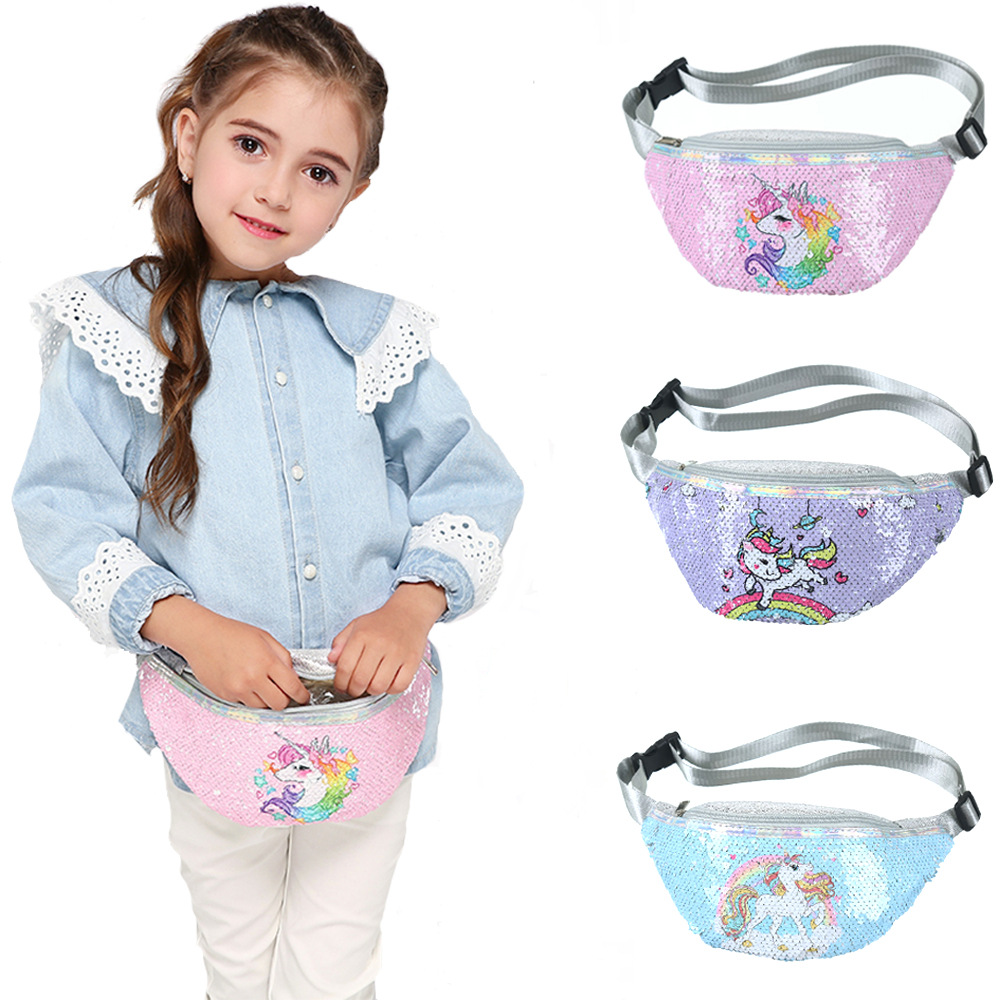 Unicorn Sequins Girls Belt Waist Pack Fanny Girls Belt Mermaid Sport Bag Cartoon For Women Chest Waist Bag Pack Pouch