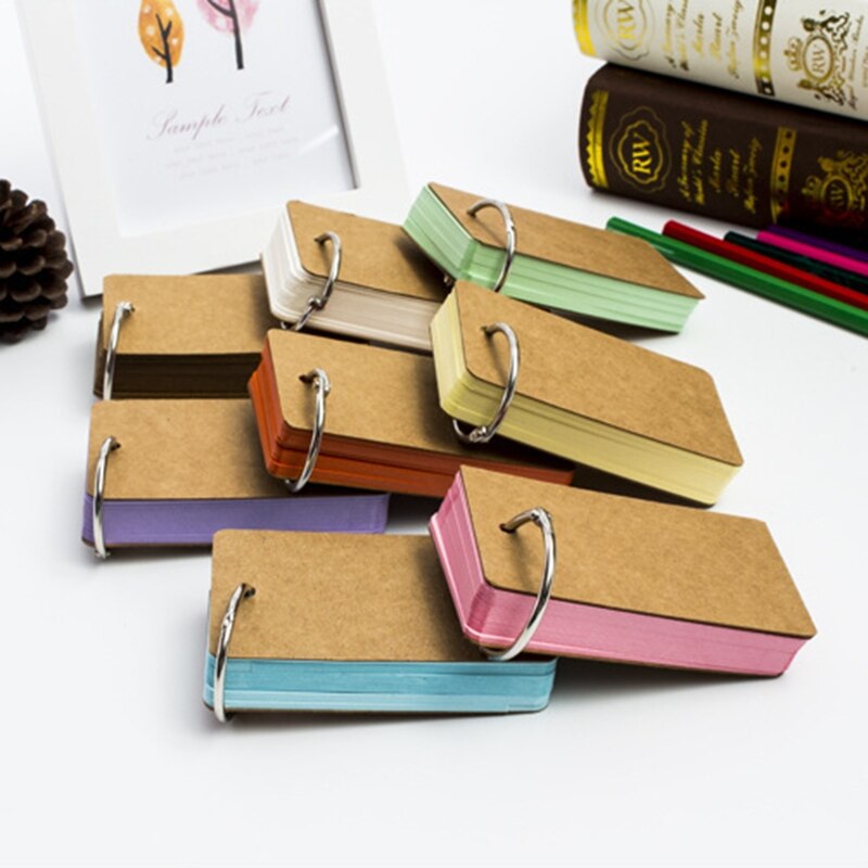 100 Sheets Heavy Index Cards Blank Study Cards with Binder Ring Memo Card DIY Note Book Message Card with Loose Leaf Ring