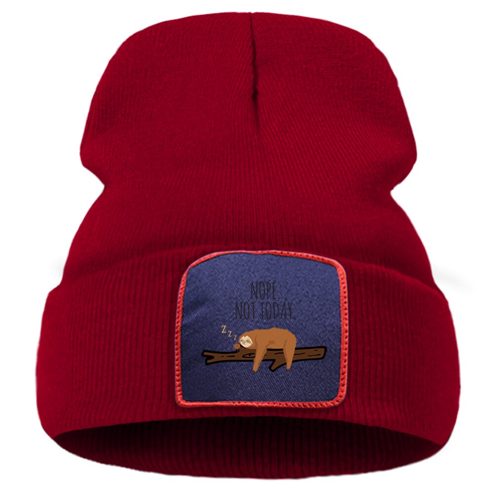 Pas aujourd'hui paresseux Nope Beanie femmes chapeau hiver doux Bonnet tricoté hommes en plein air décontracté Bonnet chapeaux coton rue dessin animé Skullies chapeau: wine red6