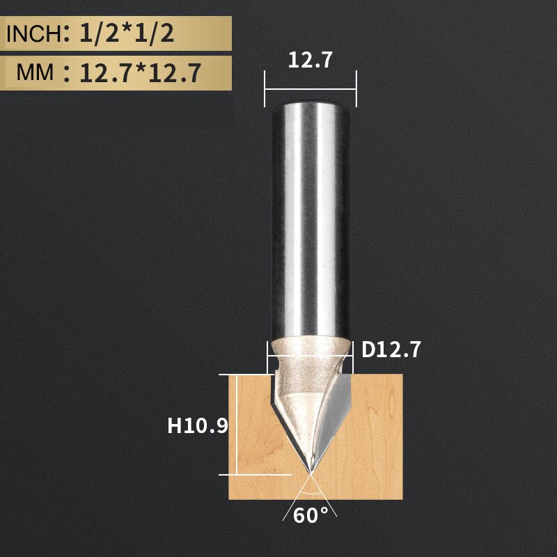 TIDEWAY 45 60 Degree V Bit Tungsten Carbide 3D V-Shaped Engraving Router Bit CNC Woodworking Tool for Hardwood MDF Plywood: V00908