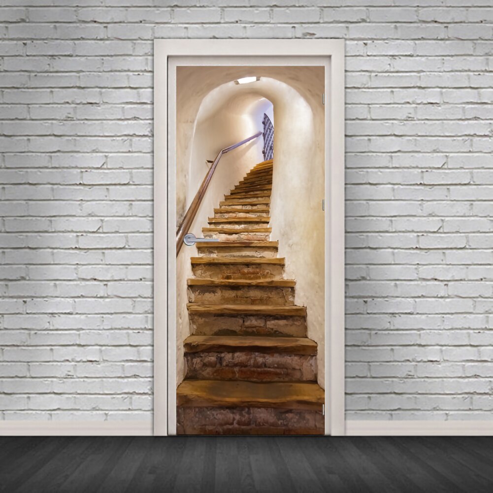 Staircase Stickers 3D Simulation Door Stickers Removable Bedroom Living Room DIY Renovation Wallpaper Easy to Clean Durable