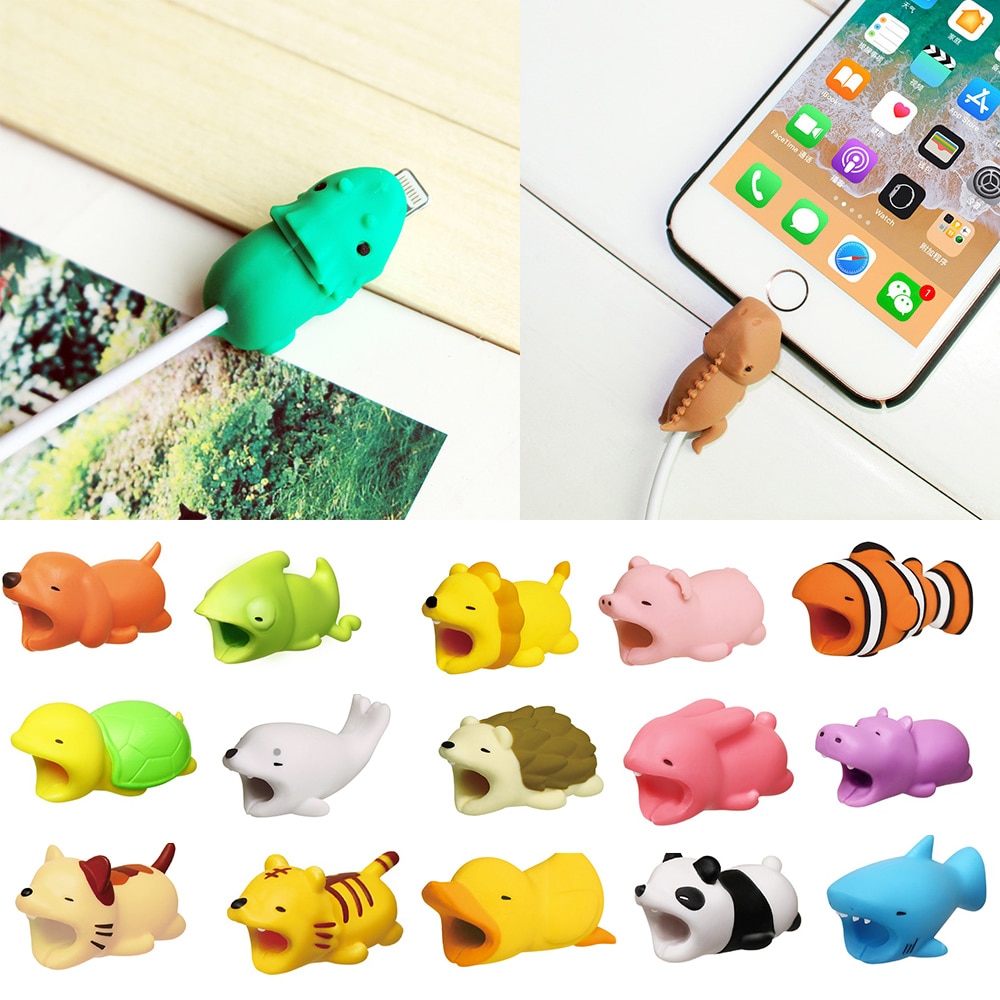 Kabel Beißen Schutz für Iphone kabel Wickler Telefon Halfter Zubehör Organizer kaninchen hund katze Ebene puppe modell lustige