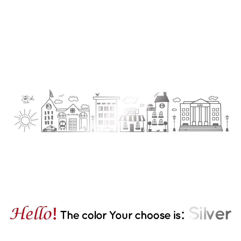 Doodled by skyline wallsticker vinyl city decal til #39 legeværelse soveværelse dagpleje biblioteker superhelt: Sølv