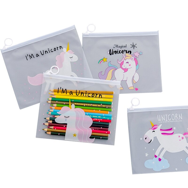 Mignon dessin animé Kawaii licorne fermeture éclair stylo sac fille prix étudiant école apprendre papeterie haute capacité sac de rangement 1 pièces