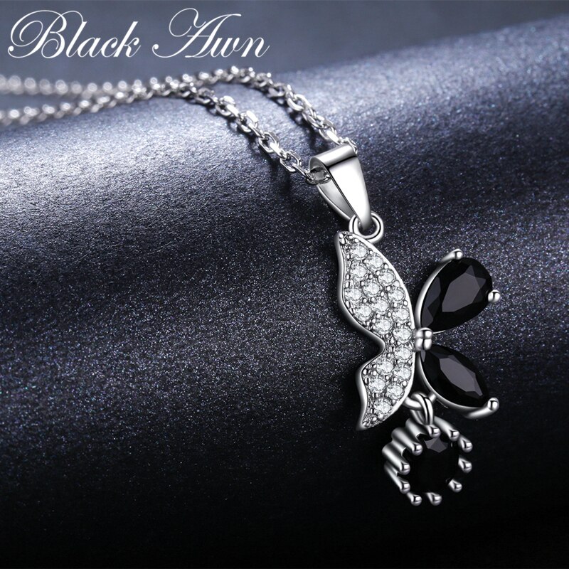 Black Awn 925 Sterling Silver Jewelry Necklaces Pendants Trendy Natural Butterfly Women's Bijoux KN015