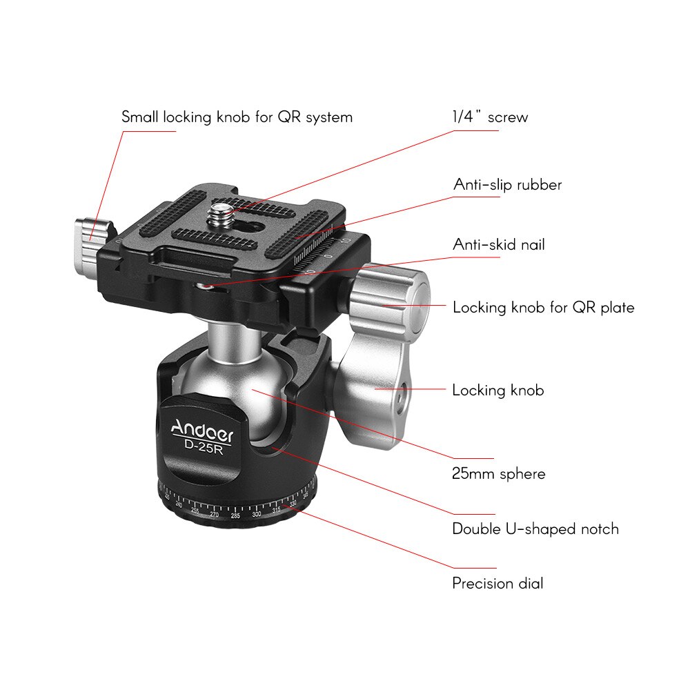 Andoer Double encoche rotule Mini tête à bille bas Center de gravité pour trépied monopode pour Canon Nikon Sony DSLR ILDC caméra