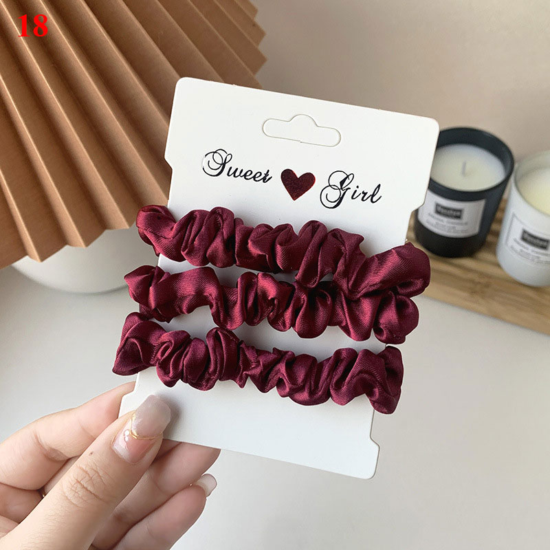 Scrunchies de satén de seda para mujer, cuerda para el cabello de Color sólido, banda de goma, soporte para Cola de Caballo , diadema elástica, accesorios para el cabello, 3 piezas por juego