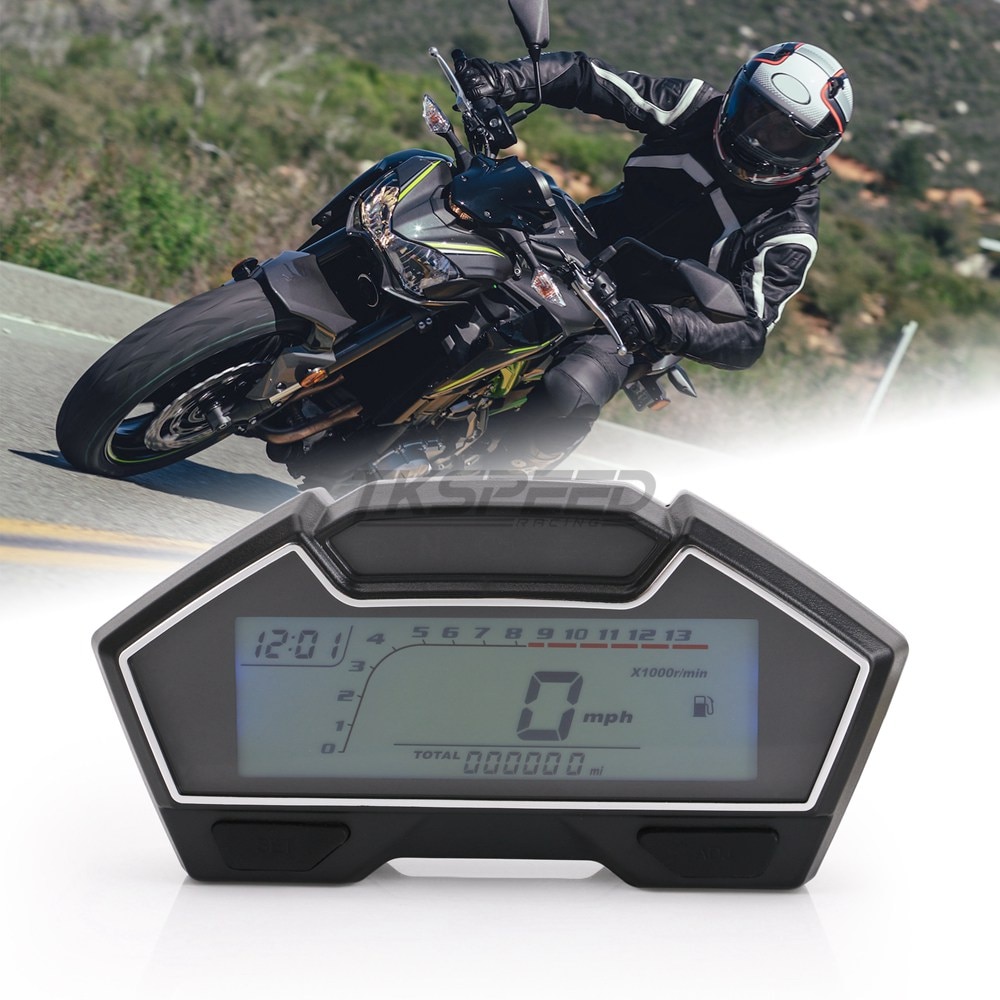 For 2,4 cylinder LCD Motorcycle Racing Street Bike Speedometer Odometer RPM Speed Fuel Gauge 13000RPM DIY Speedometer