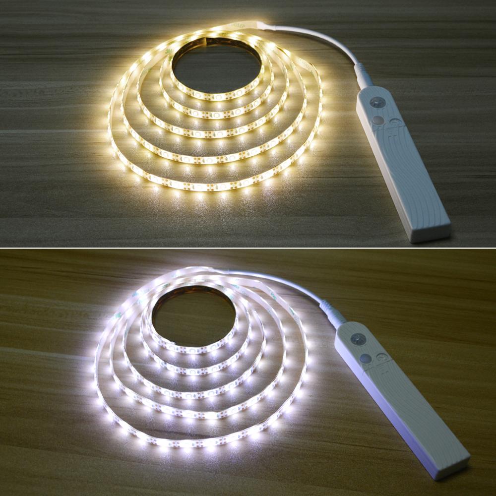5v bevegelsessensor smart lampe automatisk på/av led stripe 1m 2m 3m led tape nattbord trapper garderobe natt sikkerhetslampe batteristrøm