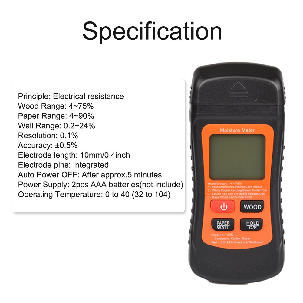 Wall Hygrometer Backlight Digital Display Paper Wood Moisture Meter Testing Multifunctional Temperature Accurate