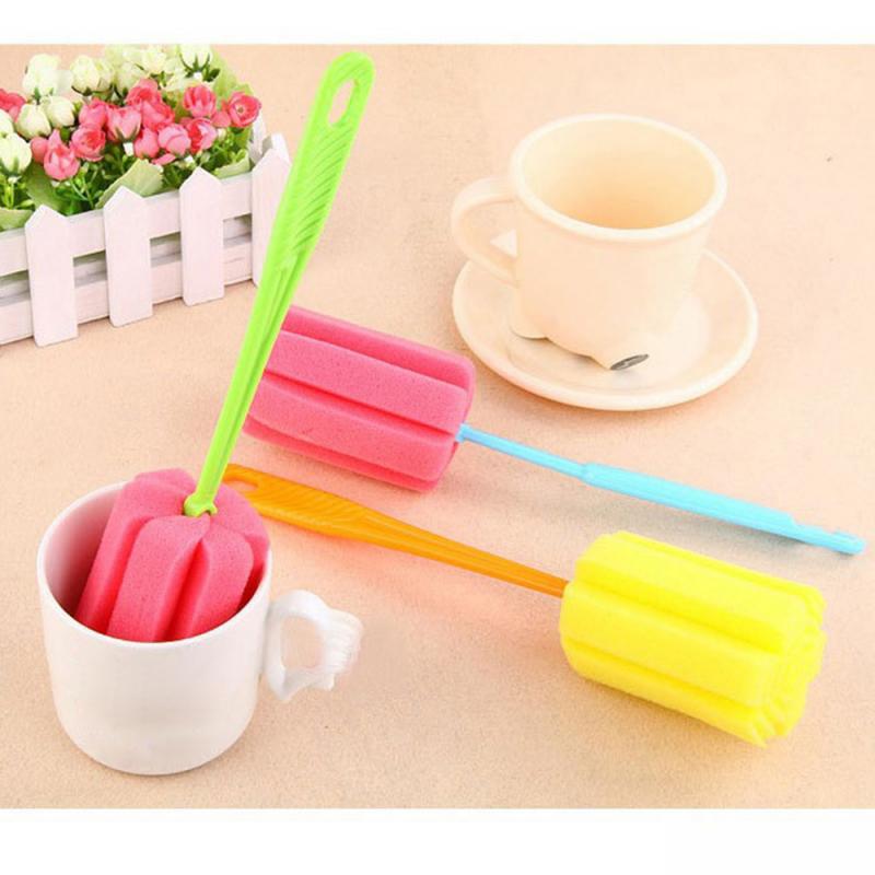 1Pcs Long Handle Soft Sponge Brush Bottle Brushes Cup Wine Glass Washing Cleaning Kitchen Cleaner Tool Random Color