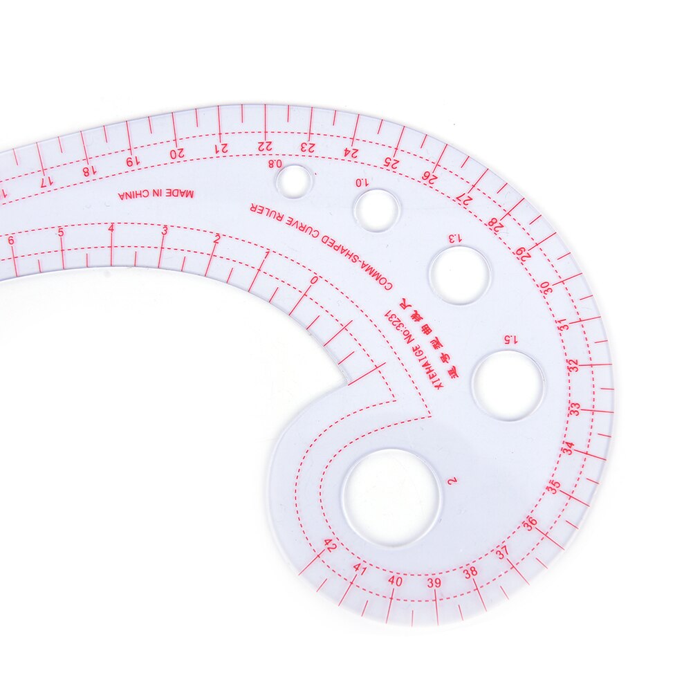 Costura en espiral de regla curvada francesa transparente de plástico largo de 11,8 "asequible con forma de Comma