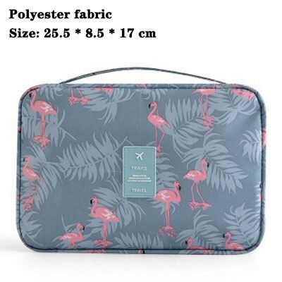 Rejse vandtæt makeup taske hængende kvinde toilettaske folde kosmetik taske arrangør vasketaske bærbart toiletsæt pose: Stor flamingo