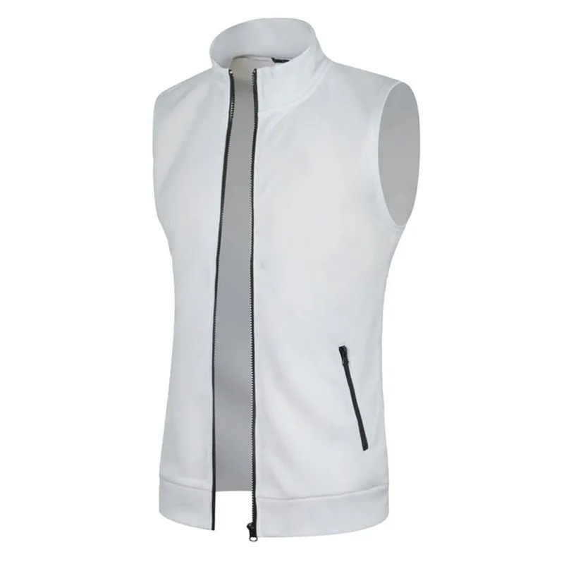 Nuovi cappotti da giacca senza maniche con cerniera da uomo Felpe a collo alto calde da esterno Traspirante Tinta unita Streetwear Canottiere atletiche: XL / Beige
