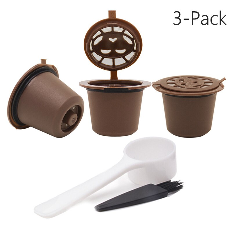 Kaffekapsel 3-- pak genanvendelig filterkop til nescafe nespresso genopfyldelige hætter filterkurve pod: Brun  x3