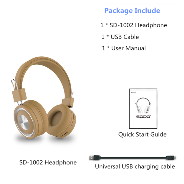 SODO 1002 Drahtlose Kopfhörer Bluetooth-kompatibel 5,0 Stereo Headset Verdrahtete Drahtlose Kopfhörer Faltbare mit Mic Unterstützung TF/FM: Brown