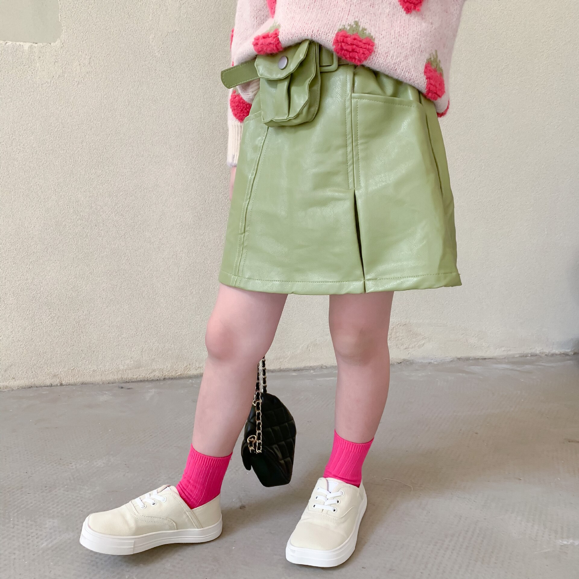 Faux Leather Skirts for Girls Summer Children's Party Skirts Bottom Solid Color Girls Skirt Casual Mini Skirt 4 6 8 12 14 Year