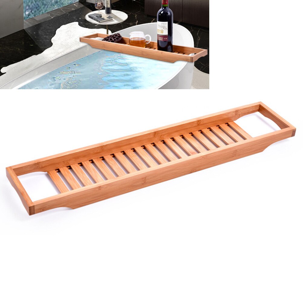 Bandeja de madera Natural para bañera de bambú con rieles Ideal soporte organizador para Baño