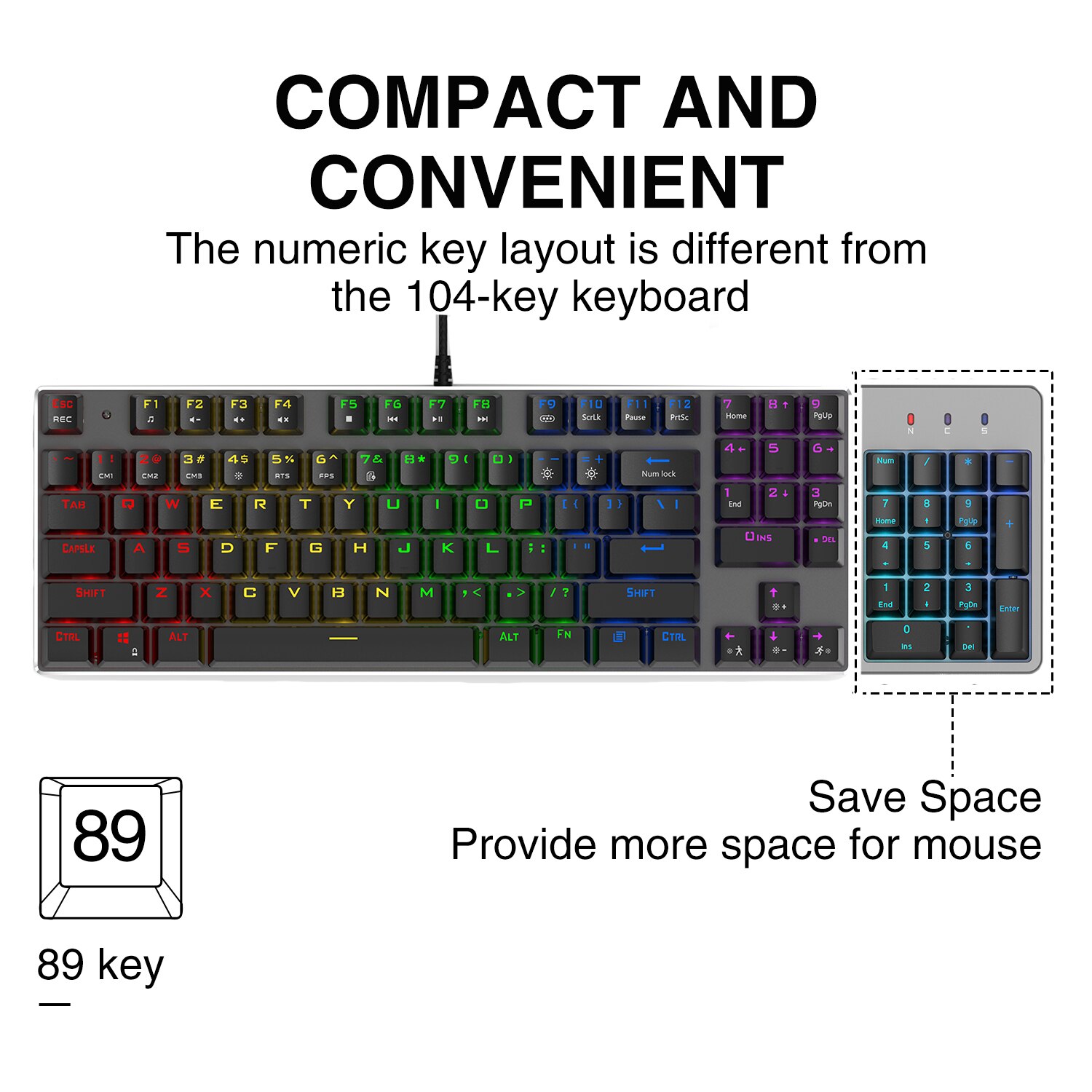 METOO 89key Gaming Mechanical Keyboard With number keys Mix Backlit USB Wired blue red Brown switch For Game Laptop