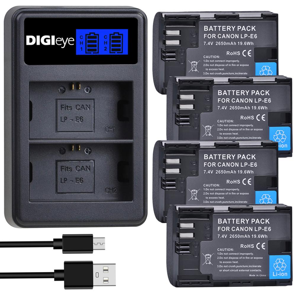 4 Uds 2650mAh LP-E6 LP-E6N batería + LCD cargador Dual para Canon EOS 5D Mark II 5D Mark III 5DS 5DS R 6D 6D 7D 7D 80D cámaras: 4 battery set