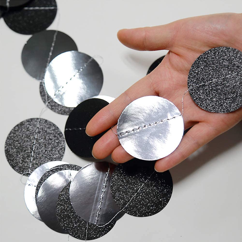 Guirnaldas redondas de puntos circulares de papel gris y negro con purpurina, pancarta colgante para de Halloween, decoración para de graduación