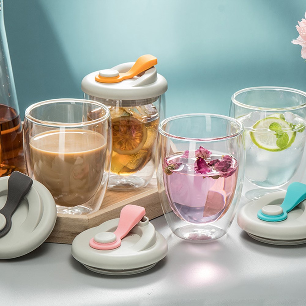 Leuke Draagbare Waterbeker Dubbelwandige Glazen Beker Met Lekvrij Deksel Transparant Geïsoleerde Koffiekopjes Melk Thee Sap Mok Dinkware