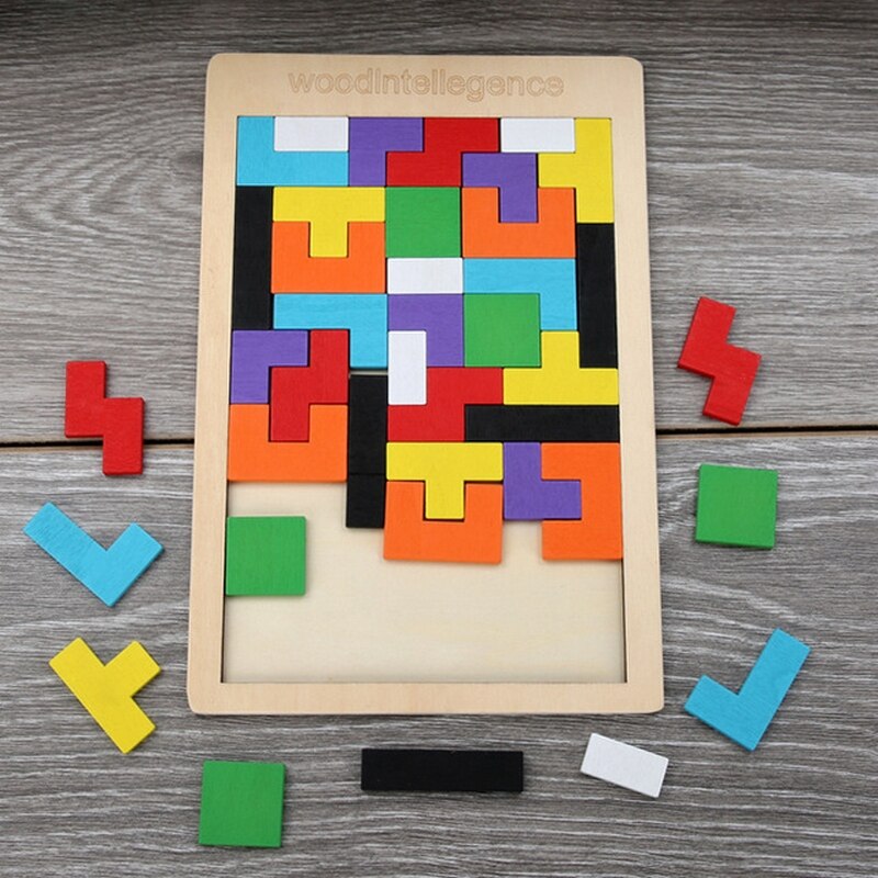Puzzel Vroege Onderwijs Effen Gekleurde Vierkante Kleurrijke Brainstorm Van 3D Houten Mooie Spel Voor Volwassenen En Kinderen