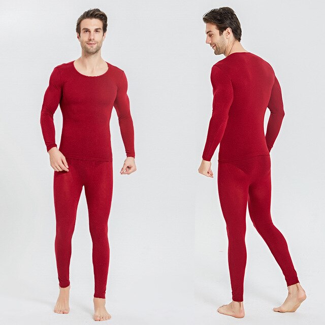 Sells Three Seconds Heat Men's Ultra-thin Thermal Underwear Low Collar Tight Thermal Underwear No Trace Thermal Underwear: Red